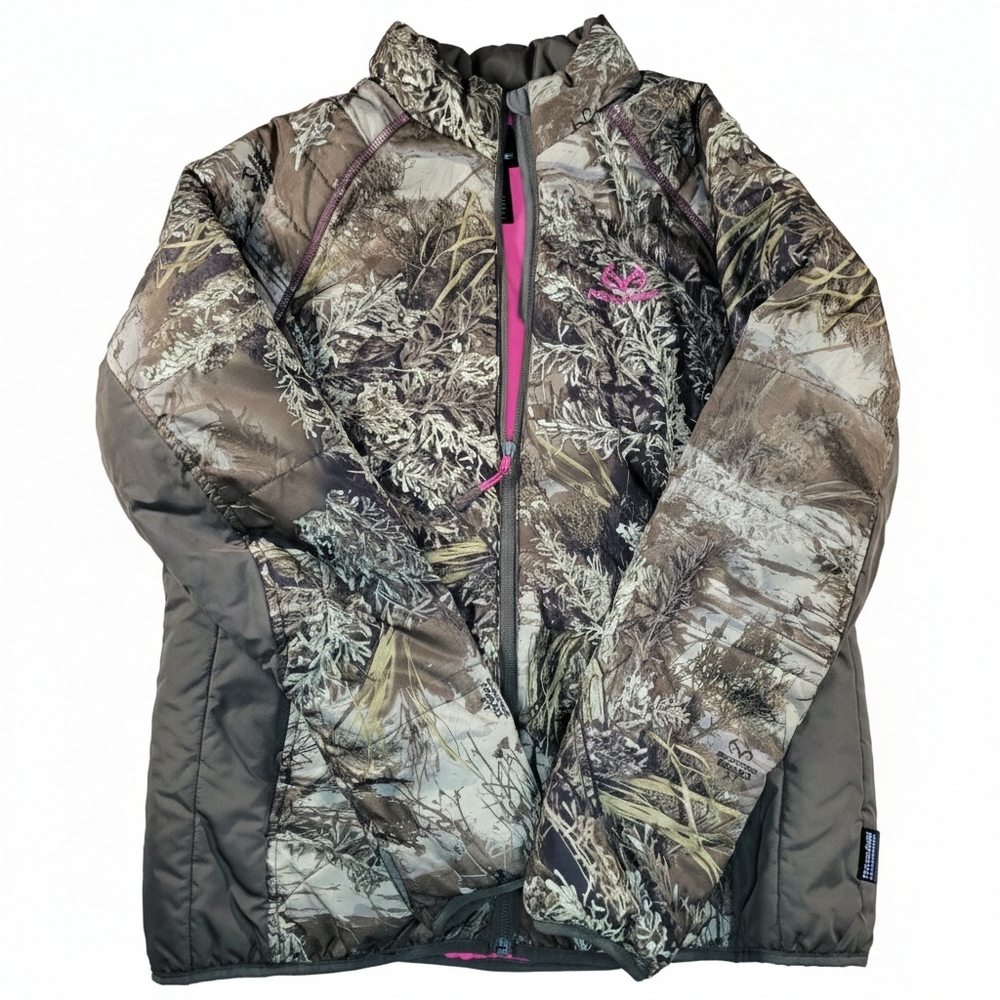 Realtree MAX-1 XT Camo Puffer Jacket Womens L Pink Lining Insulated Gorpcore